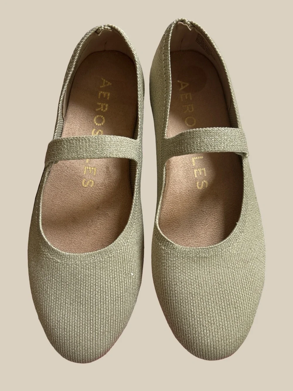 Aerosoles Women’s Boaz Gold Metallic Shimmer Knit Mary Jane Ballet Flats NWT 8.5